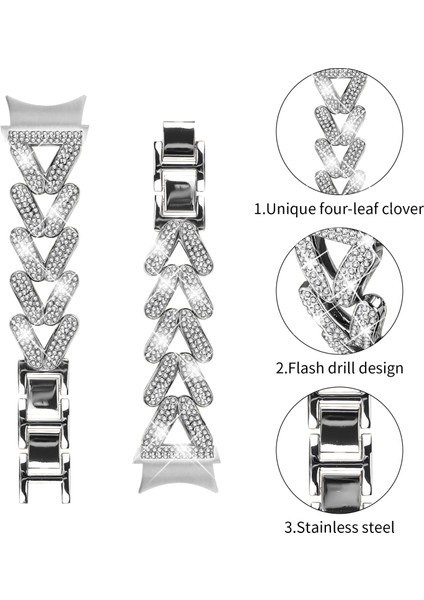 Samsung Galaxy Watch7 44MM/40MM Bükülmüş Saat Kayışı - Gümüş Için Konnektörlü Çinko Alaşımlı Saat Bandı Yapay Elmas Dekor (Yurt Dışından) modelleri