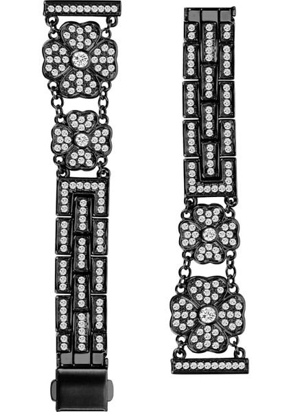 Samsung Galaxy Watch7 44MM/40MM Saat Kayışı Dört Yapraklı Yonca Yapay Elmas Dekorlu Akıllı Saat Kayışı-Siyah (Yurt Dışından)