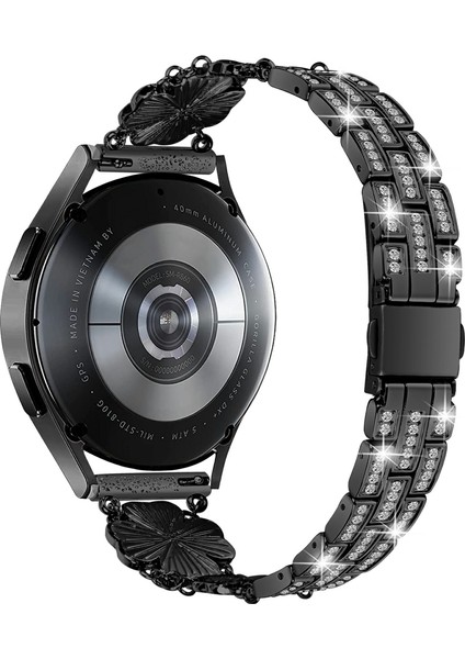 Samsung Galaxy Watch7 44MM/40MM Saat Kayışı Dört Yapraklı Yonca Yapay Elmas Dekorlu Akıllı Saat Kayışı-Siyah (Yurt Dışından) modelleri
