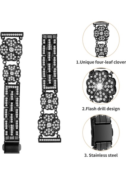 Samsung Galaxy Watch7 44MM/40MM Saat Kayışı Dört Yapraklı Yonca Yapay Elmas Dekorlu Akıllı Saat Kayışı-Siyah (Yurt Dışından) fırsatları