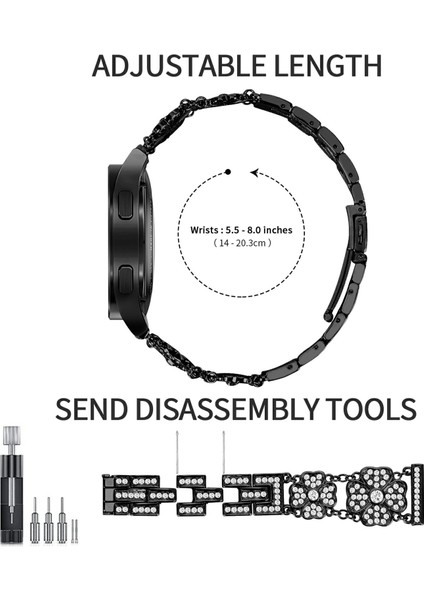 Samsung Galaxy Watch7 44MM/40MM Saat Kayışı Dört Yapraklı Yonca Yapay Elmas Dekorlu Akıllı Saat Kayışı-Siyah (Yurt Dışından) indirimleri