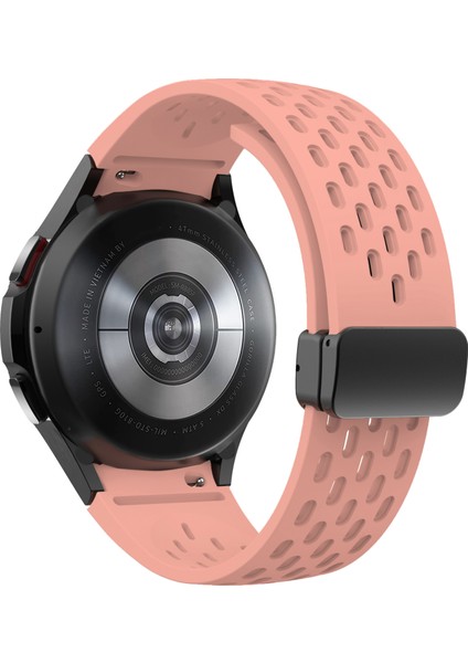 Samsung Galaxy Watch7/watch6/watch 5 Için Silikon Kayış 44MM 40MM Siyah Manyetik Tokalı Bileklik Kayışı - Pembe (Yurt Dışından)