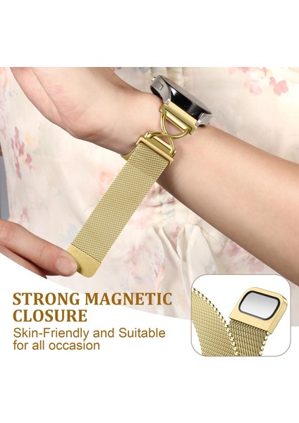 Samsung Galaxy Watch3 41MM Milano Bantlı Elektroliz Kaplama Paslanmaz Çelik Manyetik Saat Kayışı ve x Şeklinde Bağlantı Parçası - Altın (Yurt Dışından) modelleri