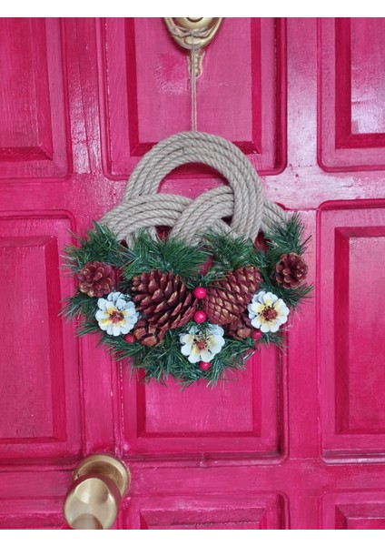 Hediyelik Yılbaşı Kozalak Garland Kapı Duvar Süsü