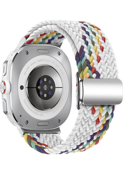 Samsung Galaxy Watch Ultra 47MM Örgülü Saat Kayışı Manyetik Bileklik - Beyaz Gökkuşağı + Gümüş Toka (Yurt Dışından)