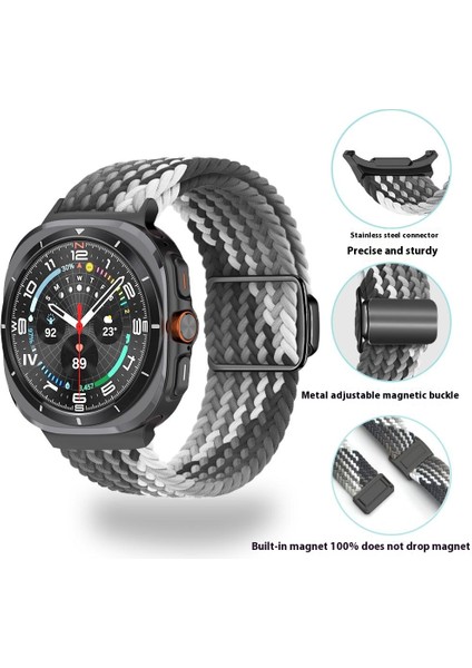 Samsung Galaxy Watch Ultra 47MM Örgülü Saat Kayışı Manyetik Bileklik - Beyaz Gökkuşağı + Gümüş Toka (Yurt Dışından) modelleri