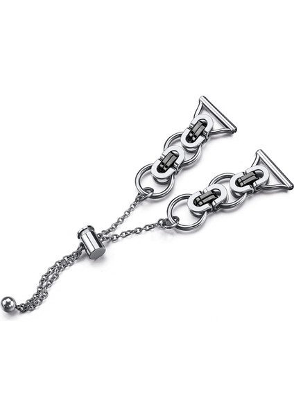 Samsung Galaxy Watch Fe 40MM Akıllı Saat Kayışı Tek Zincir Stil Metal Bilezik - Gümüş + Siyah (Yurt Dışından)