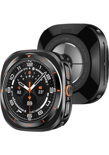 Samsung Galaxy Watch Ultra 47MM Saat Kılıfı Alüminyum Alaşım + Pc Koruyucu Kapak - Siyah + Turuncu (Yurt Dışından) indirimleri