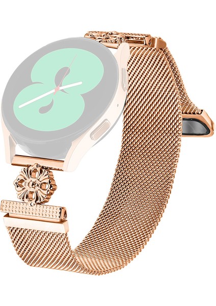 Samsung Galaxy Watch3 41MM Milano Bant Çiçek Paslanmaz Çelik Manyetik Örgü Saat Kayışı - Gül Altın (Yurt Dışından)