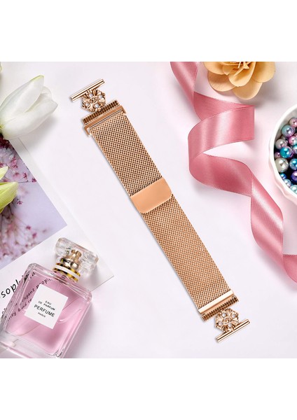 Samsung Galaxy Watch3 41MM Milano Bant Çiçek Paslanmaz Çelik Manyetik Örgü Saat Kayışı - Gül Altın (Yurt Dışından) indirimleri