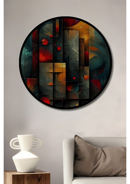Çerçeve Görünümlü Soyut Geometri Dekoratif Ahşap Mdf Ev Duvar Tablo Yuvarlak Ev Duvar Tablo