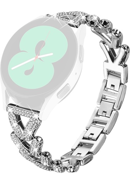 Samsung Galaxy Watch4 44MM/40MM Saat Kayışı Için Çinko Alaşımlı Bükülmüş Saat Kayışı Yapay Elmas Dekoru - Gümüş (Yurt Dışından)