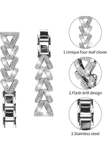 Samsung Galaxy Watch4 44MM/40MM Saat Kayışı Için Çinko Alaşımlı Bükülmüş Saat Kayışı Yapay Elmas Dekoru - Gümüş (Yurt Dışından) modelleri