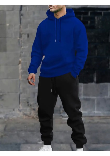 Punıx Büyük Beden Özel Seri Kapüşonlu Baskısız Düz Renk %100 Pamuk Kışlık Erkek Kombin Eşofman Takımı