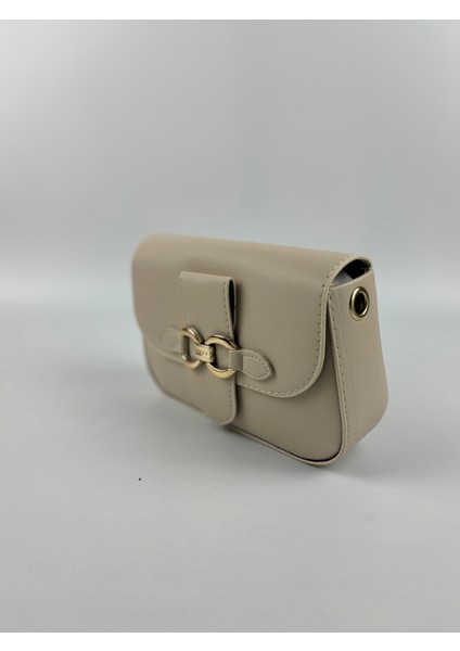 Kadın Suni Deri Krem Altın Toka Detaylı Mini Boy El Çantası modelleri
