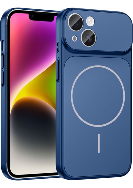 iPhone 14 Kılıf Tkgn M-Safe Şarj Özellikli Kamera Korumalı Formen Kapak - Mavi