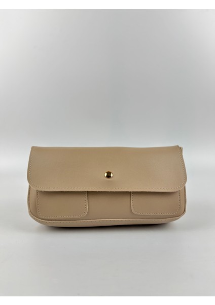 Kadın Suni Deri Krem Düz Form Minimal Mini Boy El ve Omuz Çantası