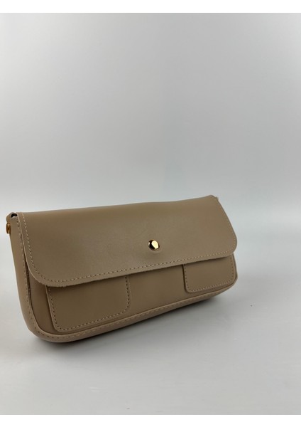 Kadın Suni Deri Krem Düz Form Minimal Mini Boy El ve Omuz Çantası modelleri