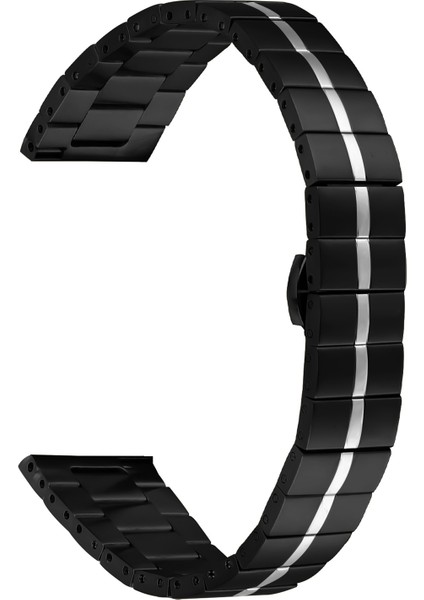 Samsung Galaxy Watch4 Classic 42MM/46MM Çizgi Tasarım Paslanmaz Çelik Saat Kayışı - Siyah+Gümüş (Yurt Dışından)