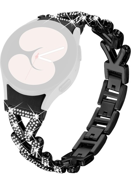 Samsung Galaxy Watch7 44MM/40MM Taşlı Dekorlu Saat Kayışı - Siyah Için Hızlı Çıkarma Bağlantılı Çinko Alaşımlı Saat Kayışı (Yurt Dışından)