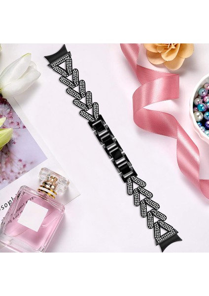 Samsung Galaxy Watch7 44MM/40MM Taşlı Dekorlu Saat Kayışı - Siyah Için Hızlı Çıkarma Bağlantılı Çinko Alaşımlı Saat Kayışı (Yurt Dışından) modelleri