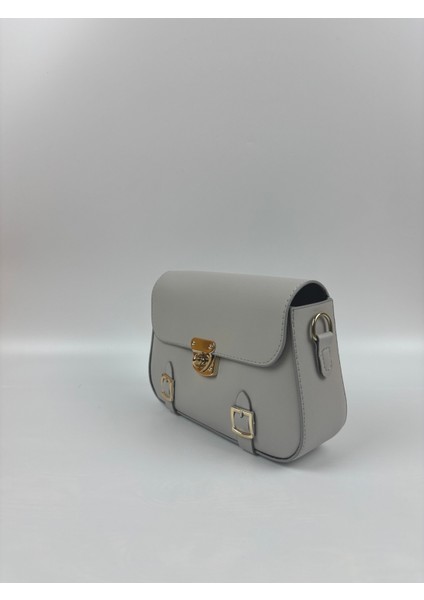 Kadın Suni Deri Beyaz Tokalı Retro Mini Boy El ve Omuz Çantası