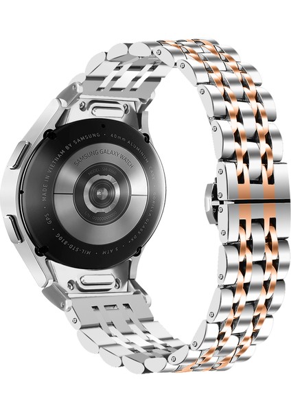 Samsung Galaxy Watch7 44MM 40MM Metal Saat Kayışı 7 Boncuklu Hızlı Çıkarma Bağlantılı Kayış - Gümüş + Gül Altın (Yurt Dışından)