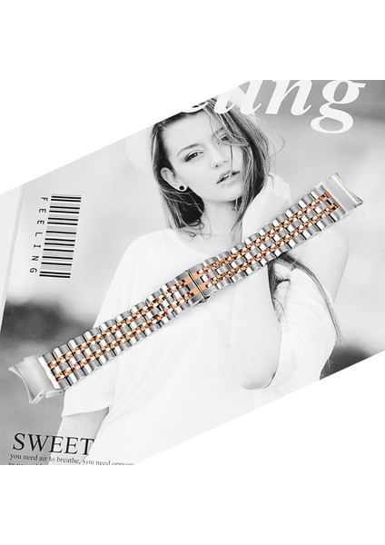 Samsung Galaxy Watch7 44MM 40MM Metal Saat Kayışı 7 Boncuklu Hızlı Çıkarma Bağlantılı Kayış - Gümüş + Gül Altın (Yurt Dışından) modelleri