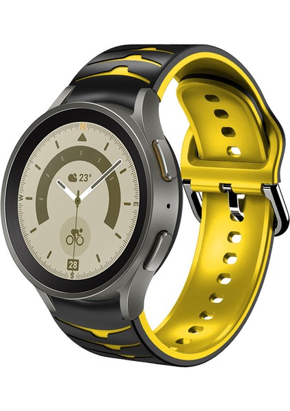 Samsung Galaxy Watch7 44MM 40MM/WATCH Fe 40MM/WATCH6 44MM 40MM Çift Renkli Saat Bandı Için Silikon Kayış - Siyah+Sarı (Yurt Dışından) indirimleri