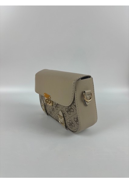 Kadın Suni Deri Krem Tokalı Retro Mini Boy El ve Omuz Çantası