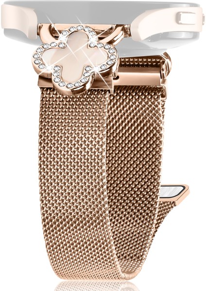 Samsung Galaxy Watch4 40MM/44MM Milano Bantlı Elektroliz Kaplama Paslanmaz Çelik Saat Kayışı Yonca Dekoru, Boyut: S-Gül Altın/renkli (Yurt Dışından)