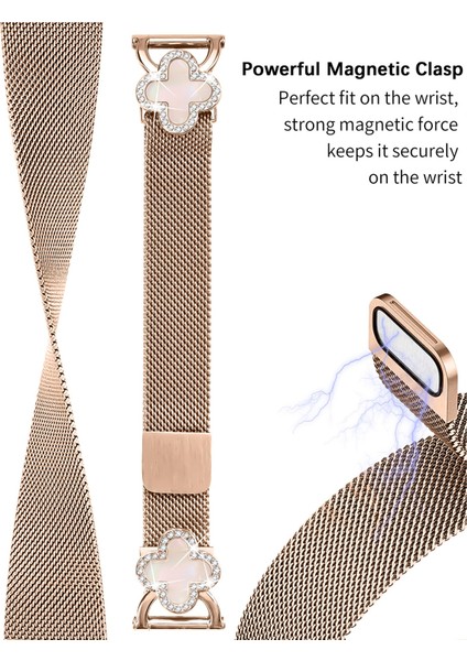 Samsung Galaxy Watch4 40MM/44MM Milano Bantlı Elektroliz Kaplama Paslanmaz Çelik Saat Kayışı Yonca Dekoru, Boyut: S-Gül Altın/renkli (Yurt Dışından) modelleri