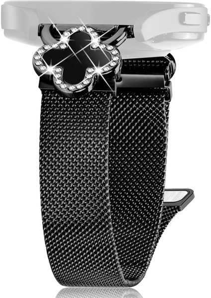 Samsung Galaxy Watch Active Milanese Band Elektroliz Kaplama Paslanmaz Çelik Saat Kayışı Yonca Dekoru, Boyut: S-Siyah/siyah (Yurt Dışından)