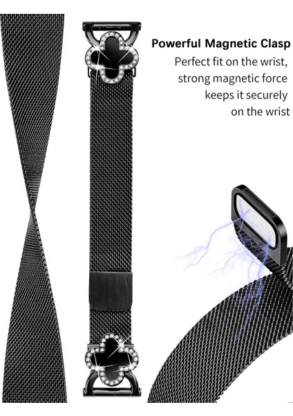 Samsung Galaxy Watch Active Milanese Band Elektroliz Kaplama Paslanmaz Çelik Saat Kayışı Yonca Dekoru, Boyut: S-Siyah/siyah (Yurt Dışından) modelleri