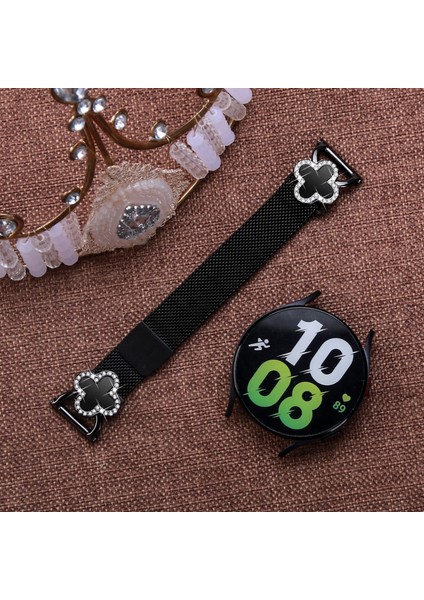 Samsung Galaxy Watch Active Milanese Band Elektroliz Kaplama Paslanmaz Çelik Saat Kayışı Yonca Dekoru, Boyut: S-Siyah/siyah (Yurt Dışından) fırsatları