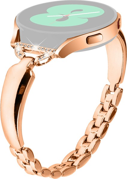 Samsung Galaxy Watch7 44MM/40MM Yedek Kayış D Şeklinde Yapay Elmas Dekorlu Alaşımlı Saat Kayışı - Gül Altın (Yurt Dışından)