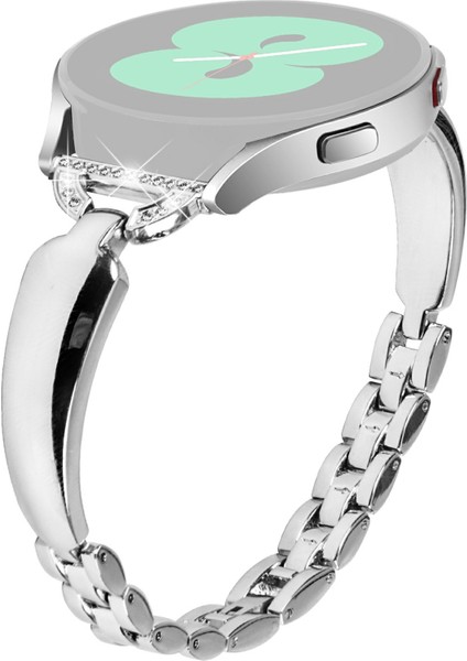 Samsung Galaxy Watch7 44MM/40MM Yedek Kayış D Şeklinde Yapay Elmas Dekorlu Alaşımlı Saat Kayışı - Gümüş (Yurt Dışından)