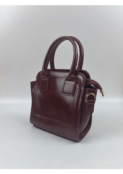 Kadın Suni Deri Kahve Kare Form Zarif Mini Boy El Çantası