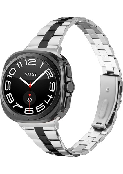 Samsung Galaxy Watch Ultra 47MM Ince Saat Kayışı Şık Paslanmaz Çelik Saat Kayışı - Gümüş/siyah (Yurt Dışından) modelleri