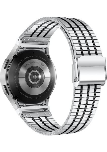 Samsung Galaxy Watch7 44MM 40MM Saat Kayışı 7 Boncuklu Paslanmaz Çelik Bilek Kayışı - Gümüş + Siyah (Yurt Dışından)