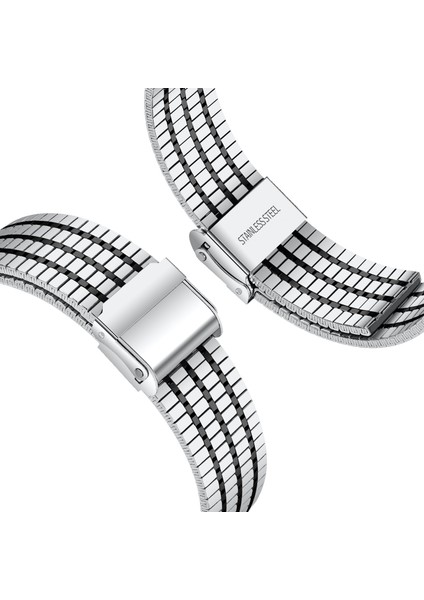 Samsung Galaxy Watch7 44MM 40MM Saat Kayışı 7 Boncuklu Paslanmaz Çelik Bilek Kayışı - Gümüş + Siyah (Yurt Dışından) modelleri