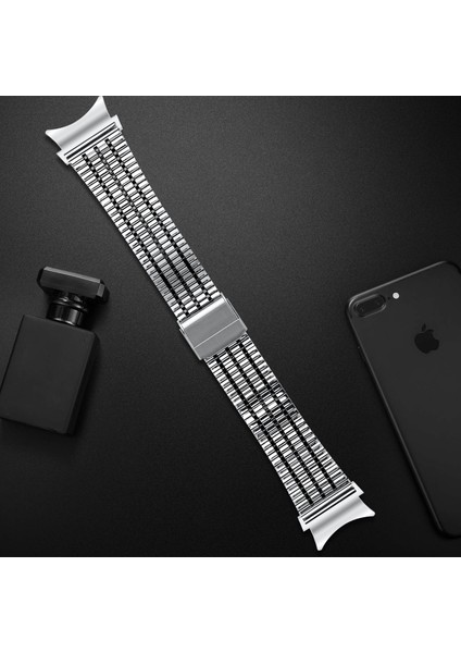 Samsung Galaxy Watch7 44MM 40MM Saat Kayışı 7 Boncuklu Paslanmaz Çelik Bilek Kayışı - Gümüş + Siyah (Yurt Dışından) fırsatları