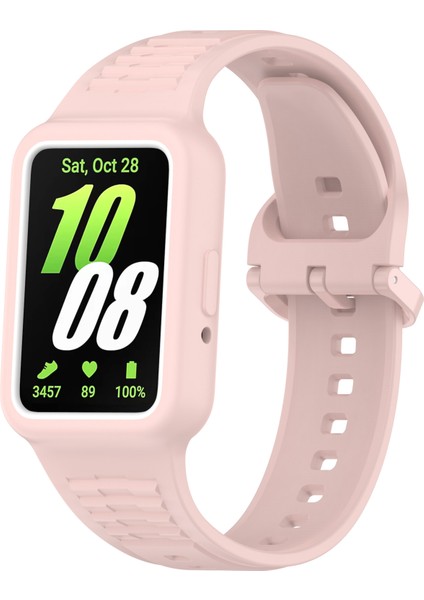 Samsung Galaxy Fit3 (SM-R390) Saat Kayışı Için Kılıflı Entegre Silikon Saat Bandı - Açık Pembe (Yurt Dışından)