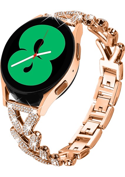 Samsung Galaxy Watch4 Classic 42MM/46MM Saat Kayışı Yedek Parçası Için Çinko Alaşımlı Bükülmüş Saat Kayışı Yapay Elmas Dekoru - Gül Altın (Yurt Dışından) fiyatları