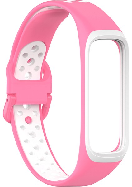 Samsung Galaxy Fit 2 SM-R220 Için Iki Renkli Yumuşak Silikon Saat Kayışı, Yedek Saat Kayışı - Pembe/beyaz (Yurt Dışından)