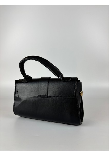 Kadın Suni Deri Siyah Kilit Detaylı Modern Maxi Boy Omuz Çantası