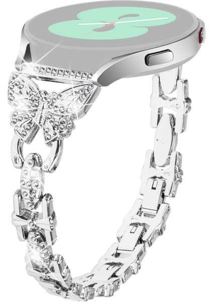 Samsung Galaxy Watch Fe 40MM Bling Yapay Elmas Dekorlu Saat Bandı Metal Bilezik - Gümüş (Yurt Dışından)