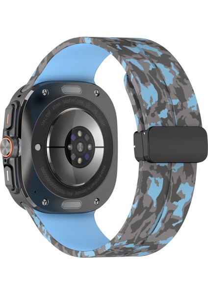 Samsung Galaxy Watch Ultra 47MM Saat Kayışı Kamuflaj Desenli Silikon Kayış ve Manyetik Toka - Mavi (Yurt Dışından)