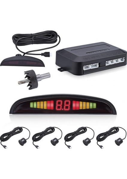 Siyah Dijital Ekranlı Araç Park Sensörü Ses Ikazlı 4 Sensörlü