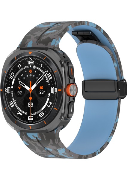 Samsung Galaxy Watch Ultra 47MM Saat Kayışı Kamuflaj Desenli Silikon Kayış ve Manyetik Toka - Mavi (Yurt Dışından) indirimleri
